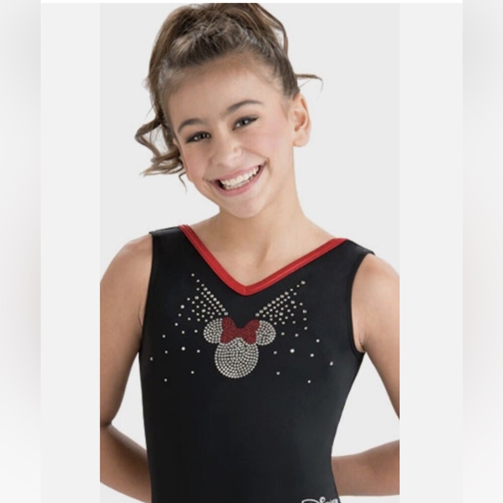 Disney GK Black Gymnastics Leotard with Minnie Mouse Rhinestone Design